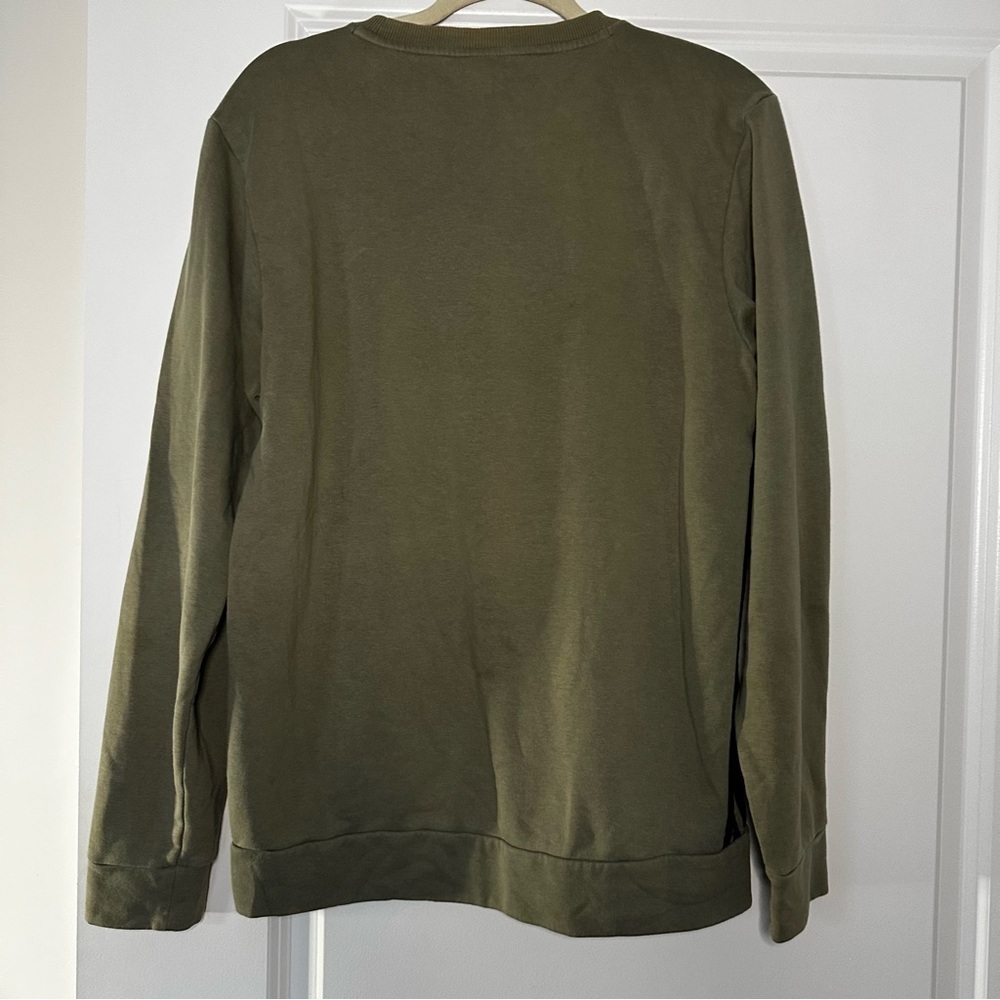 Adidas Men’s Crewneck Sweatshirt Olive Green Size M 3-Stripes Pullover - Picture 9 of 11